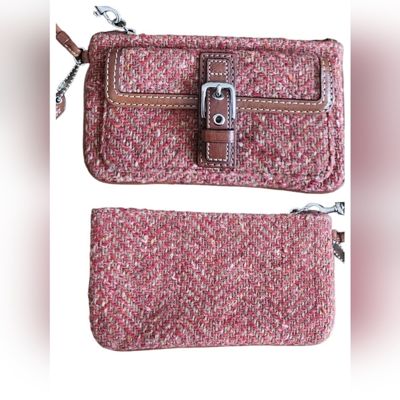 EUC | HTF Coach Pink & Brown Soho Wristlet | Wool Tweed & Leather - Picture 9 of 16